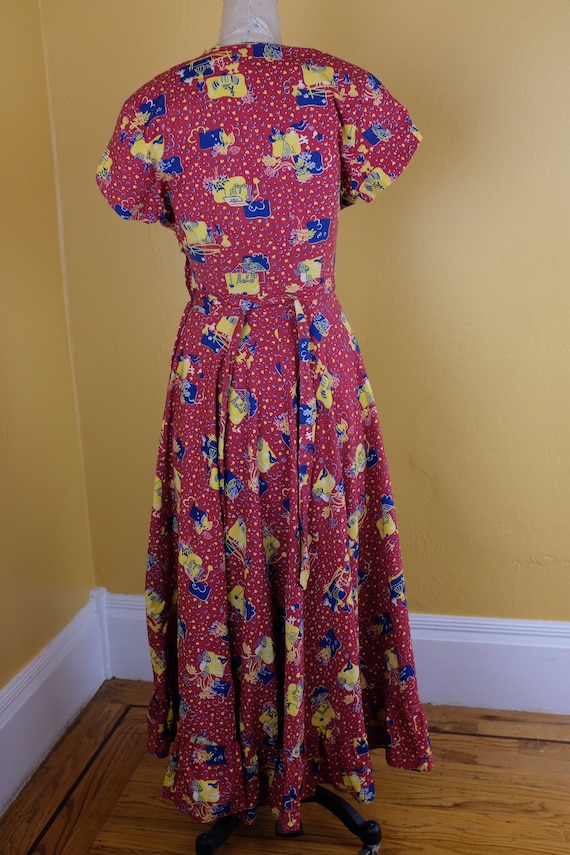 1930s/1940s Floor Length Folk Print Cotton Dress - image 2