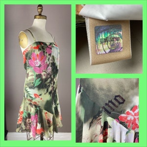 NWT - Y2K John Galliano Printed Silk Chiffon Flapper Style Dress - Size 40