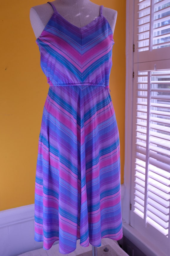 1980s Chevron Striped Jersey Dress