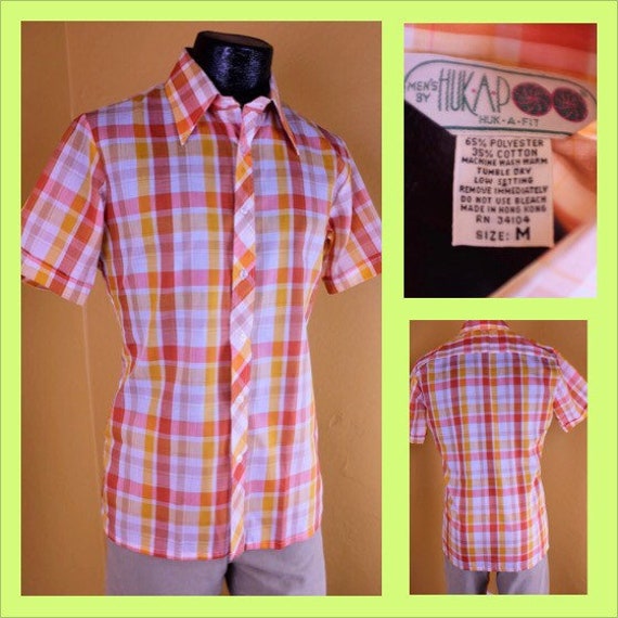 1970s Old Stock Huk-a-poo Plaid Shirt - M - Gem