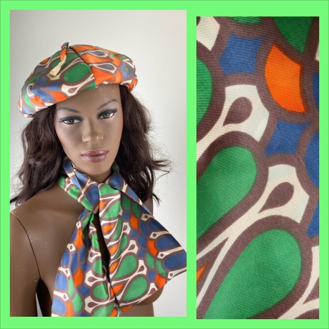 1960s Green Yellow & Orange Woven Spring Bubble Hat Vintage 1960s bubble hat, - Gem main image 2