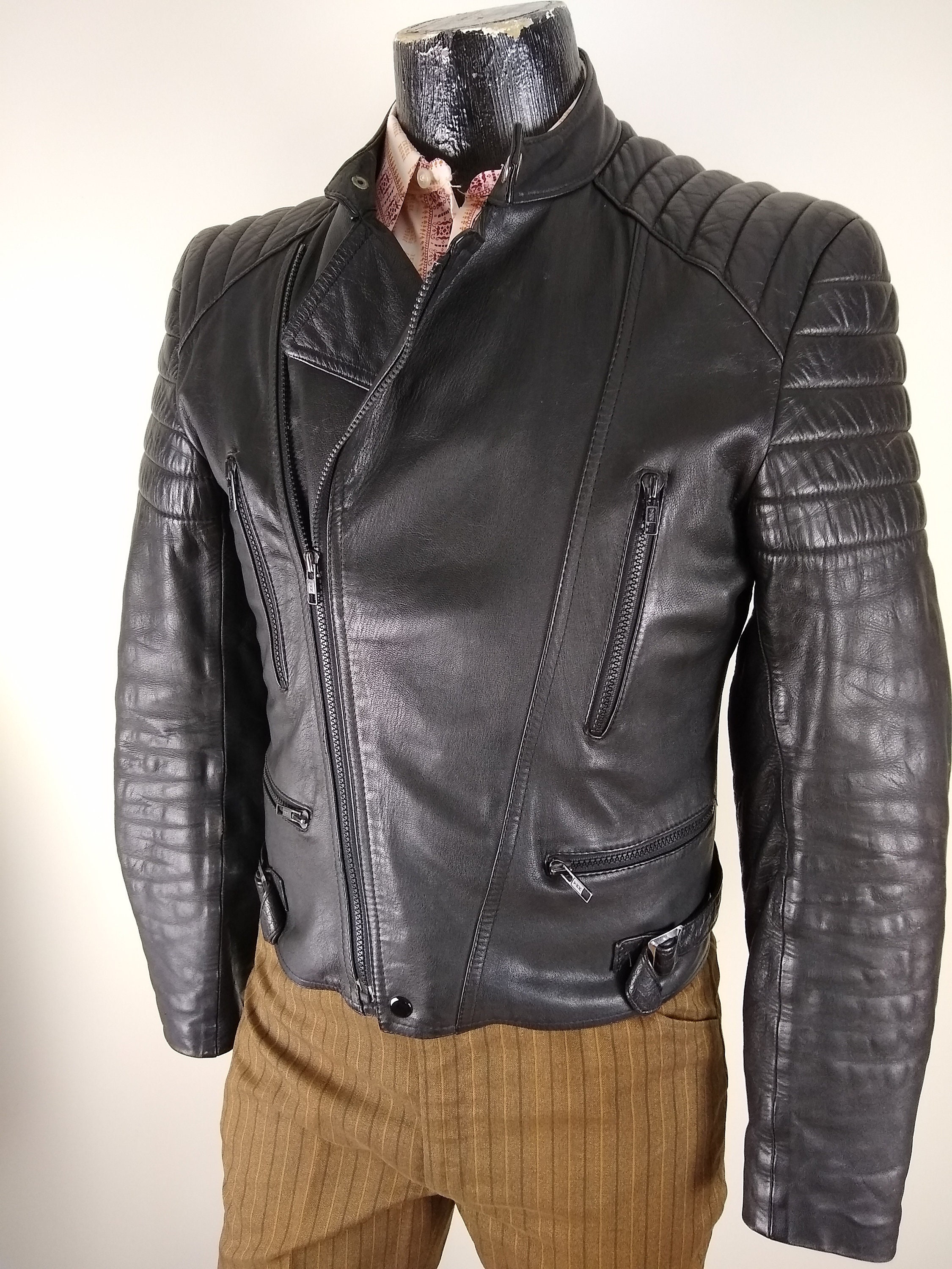 Super Stylish 1970s German Leather Motorcycle Jacket, Size Super Stylish 1970s German Leather Motorcycle Jacket, Size