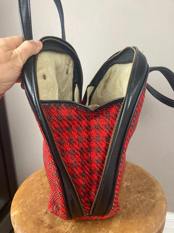 1960s Red Houndstooth Mod Tote Bag - image 7