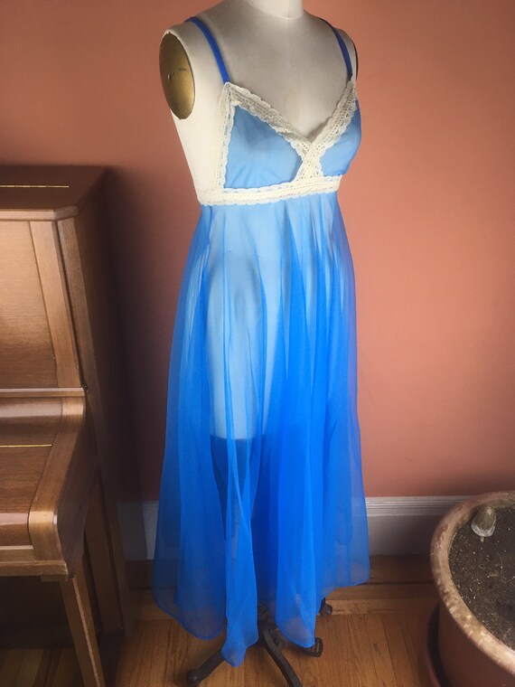 Blue 1960s Goddess Chiffon Nightgown with Empire … - image 2