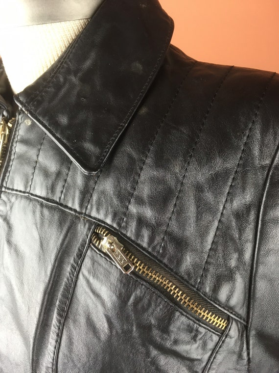 1980s Womens Black Cropped Leather Jacket - image 6