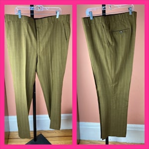 1970s / 1980s Olive Striped Slacks - XL - 40/31