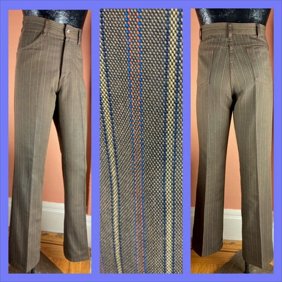 1960s / 1970s Brown Striped Hipster Pants - 33/34… - image 1
