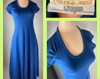 1970s Evelyn de Jonge Blue Cotton Jersey Dress