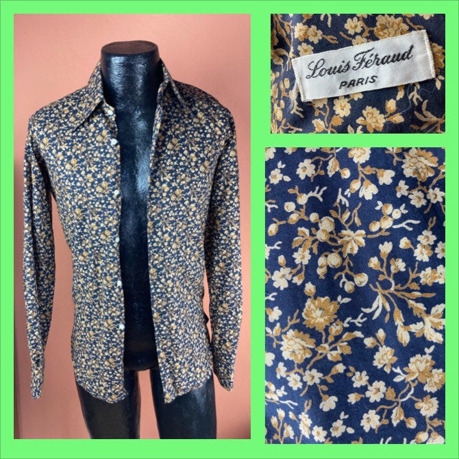 1970s Louis Féraud Floral Dress Shirt - Extra Small