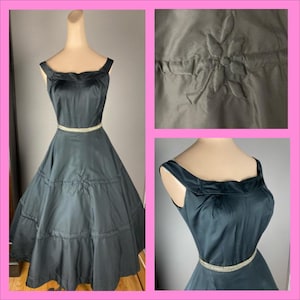 1950s Classic Black Satin Dress with Full Skirt