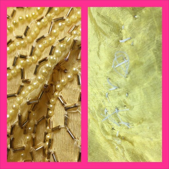 1980s Yellow Deco Style Beaded Silk Chiffon Skirt… - image 9