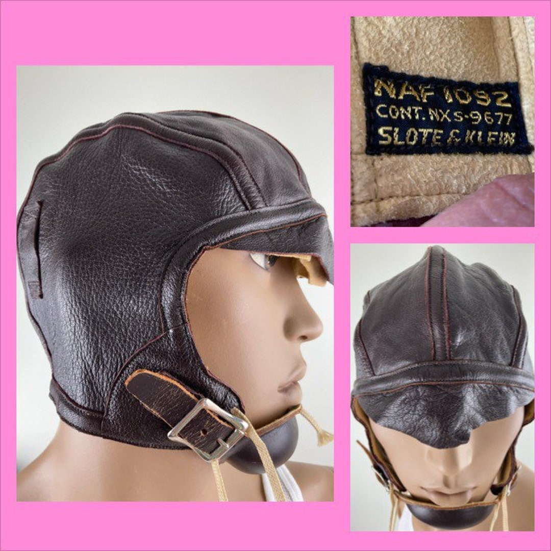 World War 2 US Navy Pilot Leather Flight Helmet Hat Cap NAF