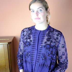 1980s/1990s Marian Clayden Purple Beaded Silk Blouse