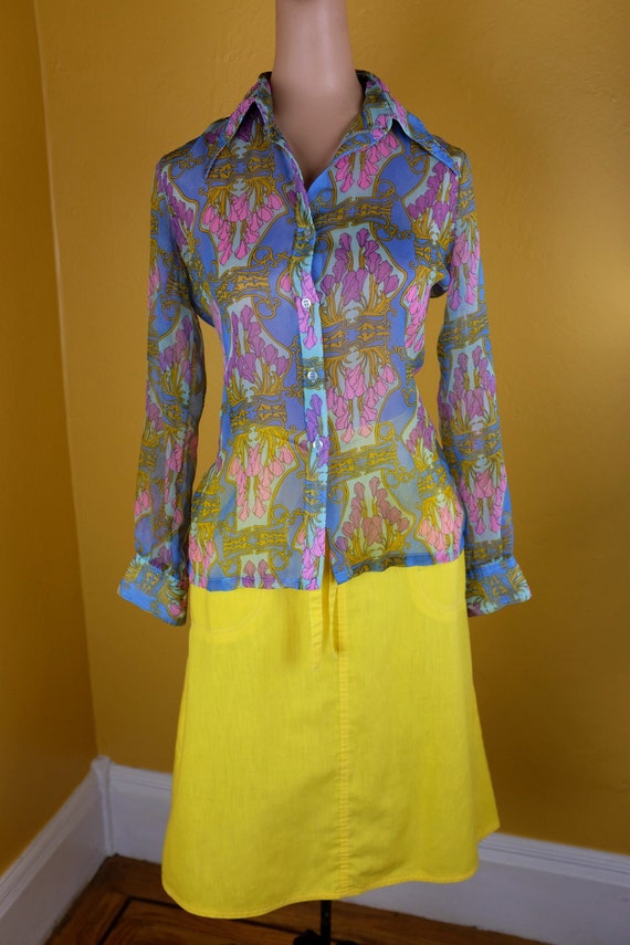 Yellow 1970s Cotton Wrap Skirt - Medium/Large - image 8