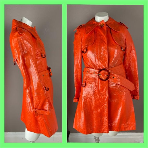 1960s Norbert Nel Orange Mod Mini Trench Coat With Matching Belt
