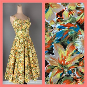 1950s Maile of Hawaii Cotton Print Hawaiian Dress