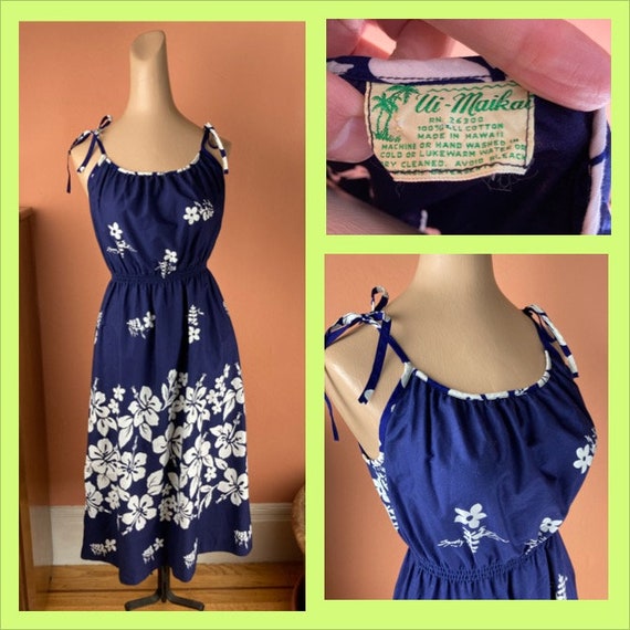 1960s Blue Ui Maikai Hawaiian Dress - Medium - image 1