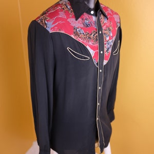 1950s / 1960s Rayon Shirt Jesse James Themed Western Shirt image 2