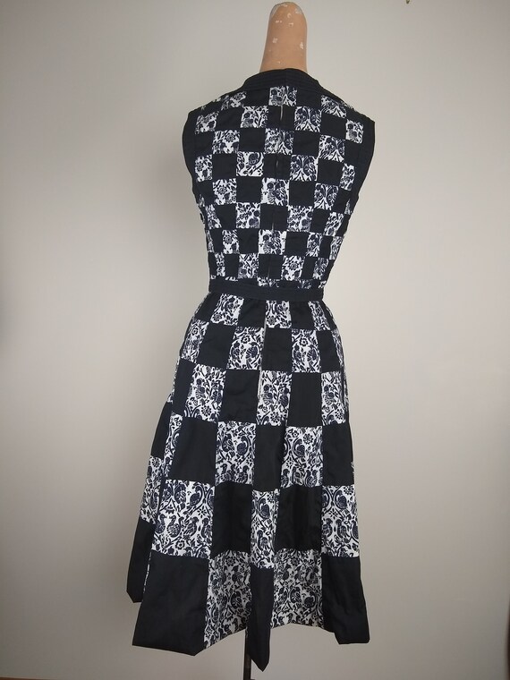 1960s Black and White Print Patchwork Shirtdress … - image 6