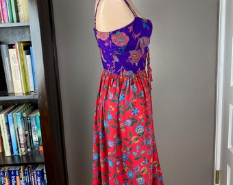 1970s Morty Sussman for Mollie Parnis Boutique Blue and Red Floral