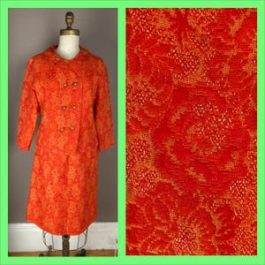 1960s R & K Originals Orange Brocade Skirt Suit - Jackie Kennedy Suit - Small