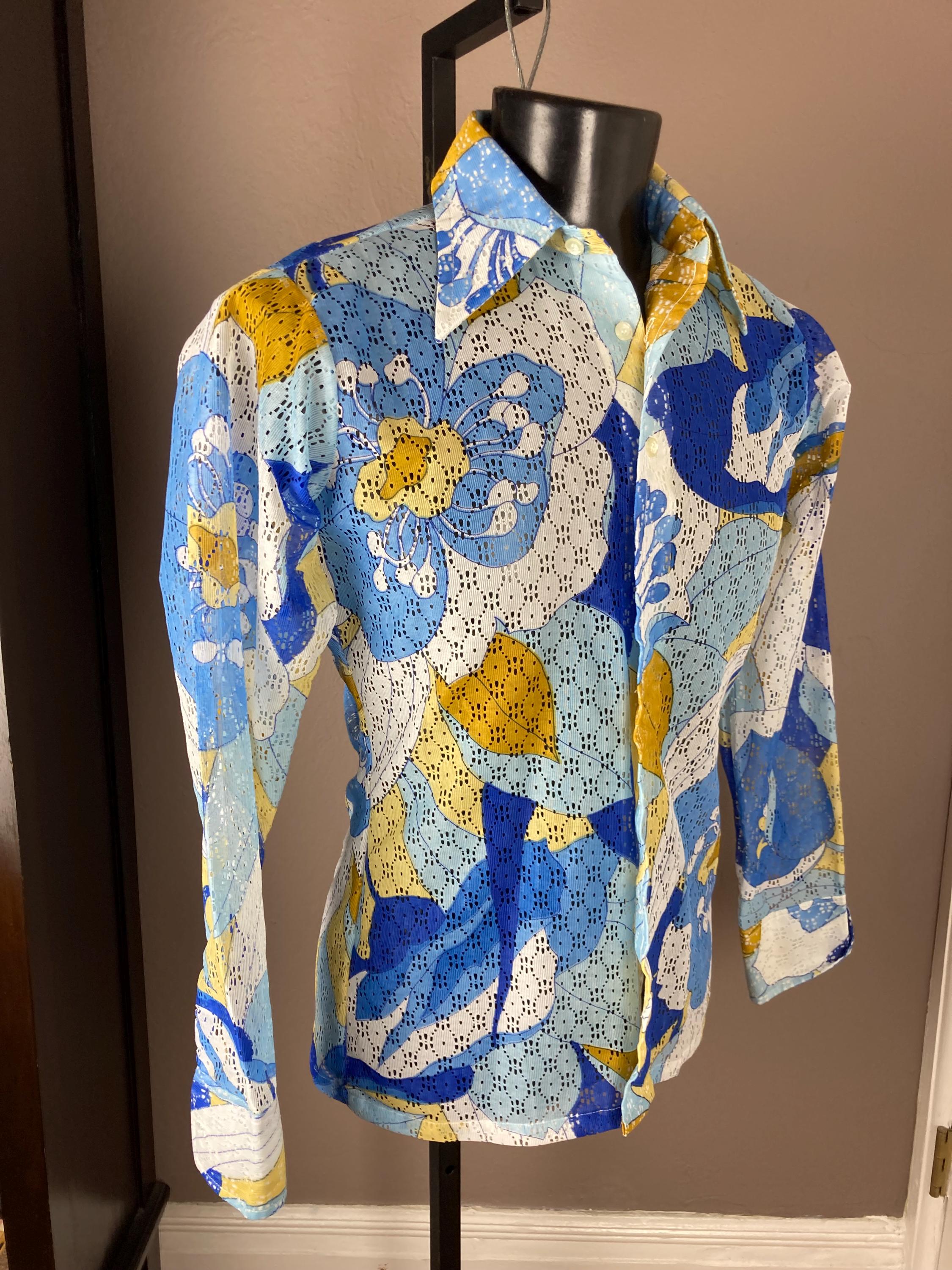 1970s Burma Mens Colorful Floral Polyester Mesh Shirt - Medium - Etsy