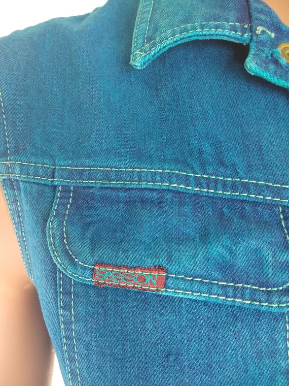 1980s Sassoon Teal Denim Vest - Small - image 3