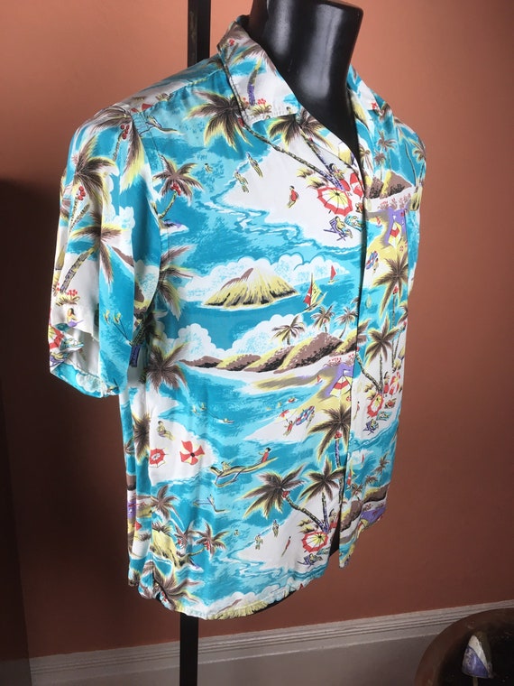1960s Cold Rayon Hawaiian Aloha Shirt - Medium - image 2