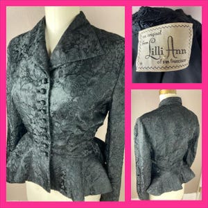 1950s Lilli Ann Tailored Silk Jacquard Blazer With Peplum and Soutache Design