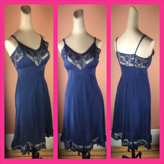 1950s / 1960s Midnight Blue Lacy Rayon Slip