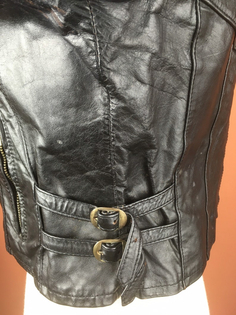 1980s Womens Black Cropped Leather Jacket image 7