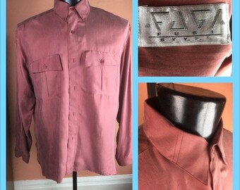 1980s / 1990s Mens Pink Silk Shirt - Large - New Old Stock