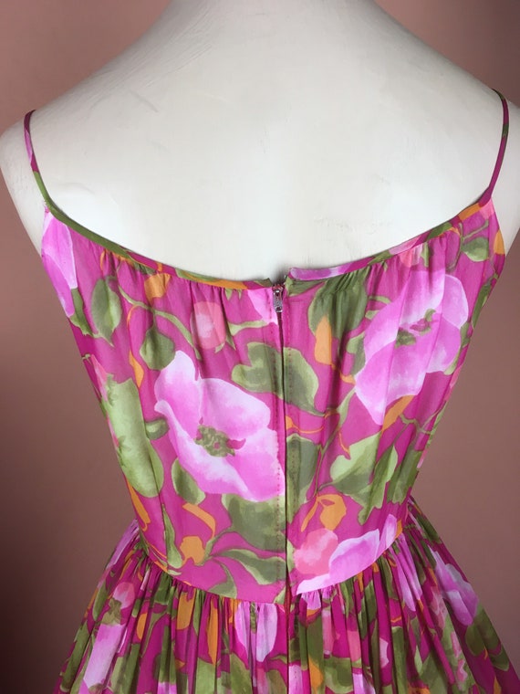 1950s/1960s Floral Silk Chiffon Party Dress - image 5