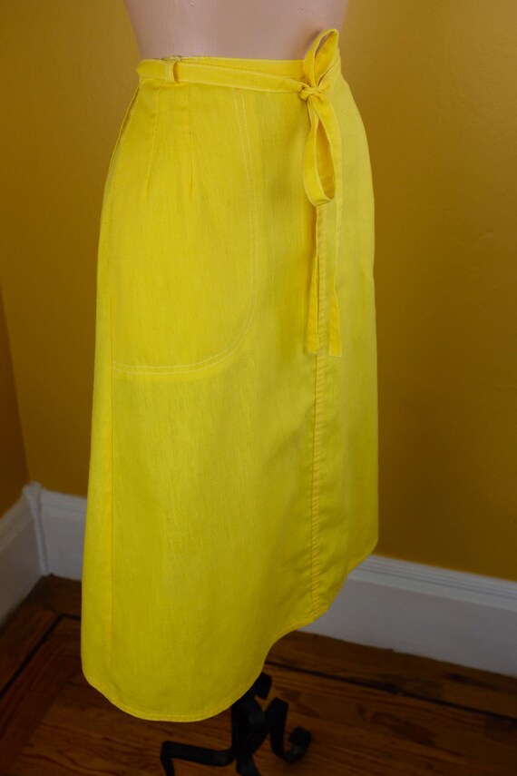 Yellow 1970s Cotton Wrap Skirt - Medium/Large - image 5