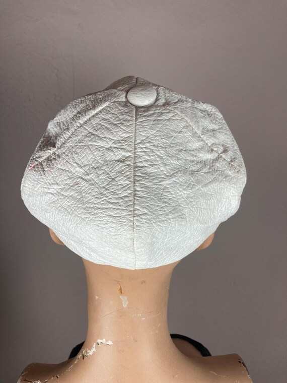 1960s Mod White Vinyl Newsboy Cap - Gem