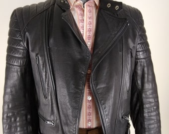 Super Stylish 1970s German Leather Motorcycle Jacket, Size 38 Long