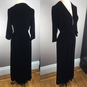 Swanky 1930s/1940s Black Silk Velvet Dress - Vintage Evening Gown