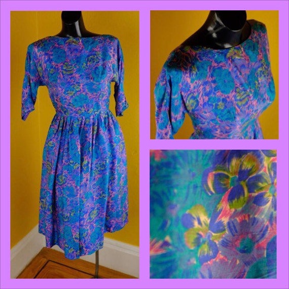 1940s/50s Silk Print Dress - Size 2 - image 1