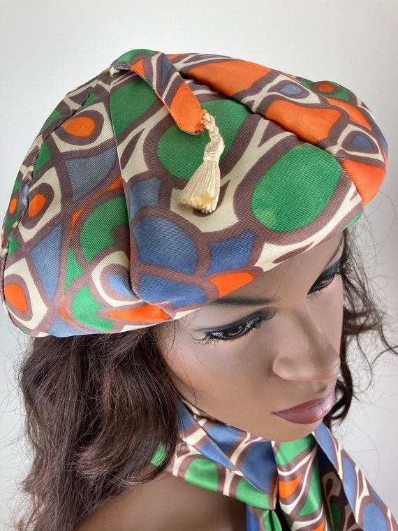 Vintage handmade Scarf and Beret Set 60’s-70’s 1960s Colorful Paneled Beret With Matching Scarf - Vintage  main image 4
