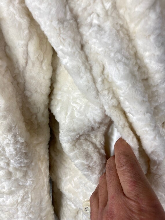 1960s Mod Cream Faux Fur Coat with Sparkling Rhinesto… - Gem