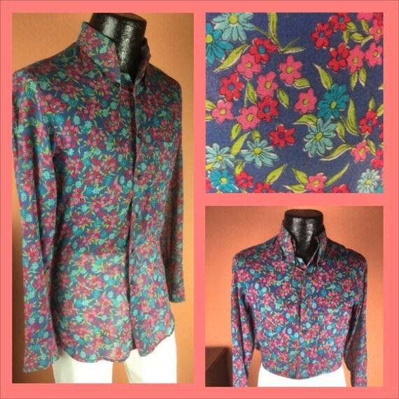 1970s / 1980s Selbach Sheer Floral Mens Cotton Sh… - image 1