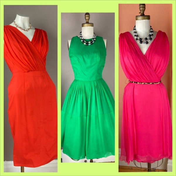 Lot of Three *As Is* 1950s/ 1960s Silk Chiffon Party Dresses - Small