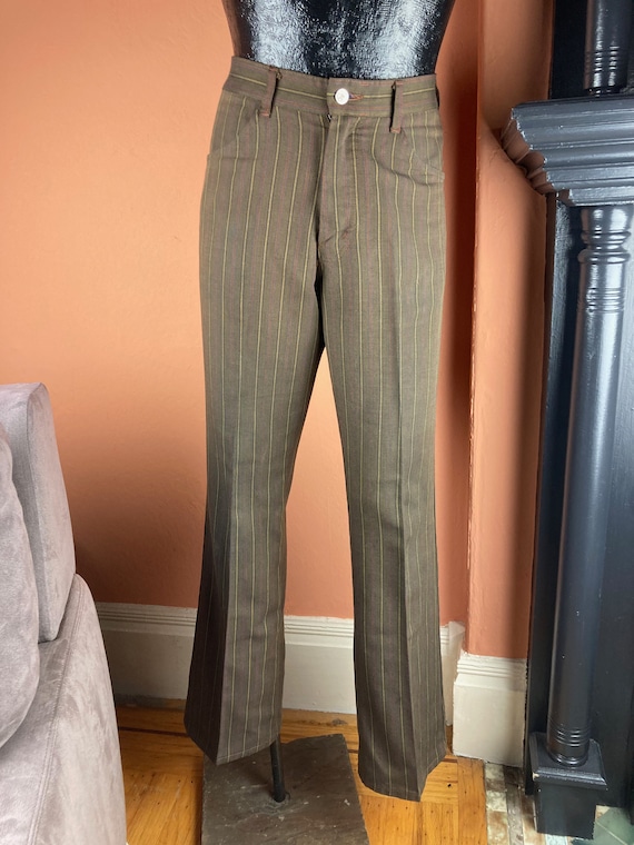 1960s / 1970s Brown Striped Hipster Pants - 33/34… - image 2