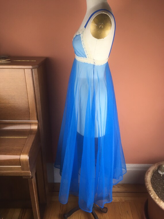 Blue 1960s Goddess Chiffon Nightgown with Empire … - image 3