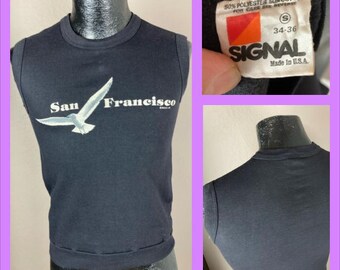 1980s San Francisco Ärmelloses Möwen-Shirt - Signal Grafik Tank Top mit Vogel - XS