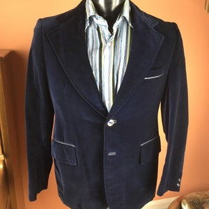 1970s Dark Blue Velvet Cortefiel Sportcoat - 40R
