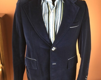 1970s Dark Blue Velvet Cortefiel Sportcoat