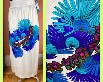 1970s Été Hawaiian Floral Maxi Skirt Beach Wrap - Hawaiian Sarong - Large