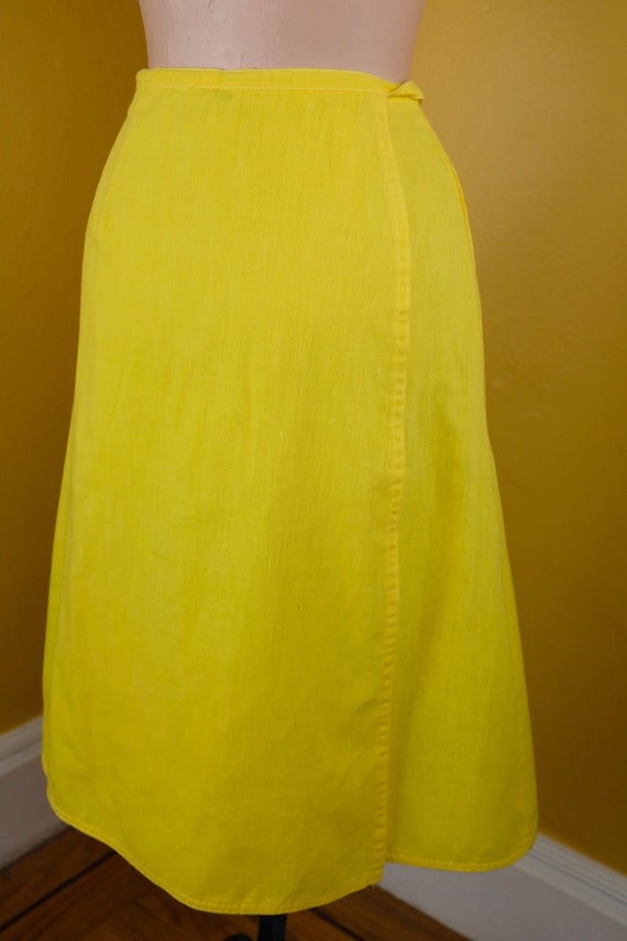 Yellow 1970s Cotton Wrap Skirt - Medium/Large - image 3