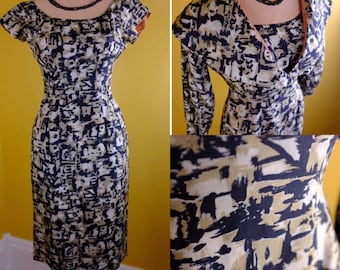 1950s Silk Print Dress Suit - xs